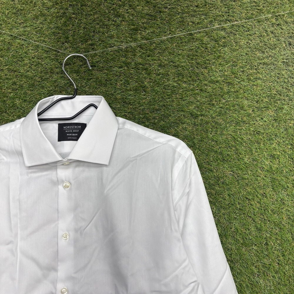 Nordstrom Mens Shop Dress Shirt Mens 15 1/2 32-33 Extra Trim Fit White Tech NWT